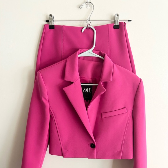 Zara Jackets & Coats Zara Fuchsia Pink Cropped Blazer And Skort Set